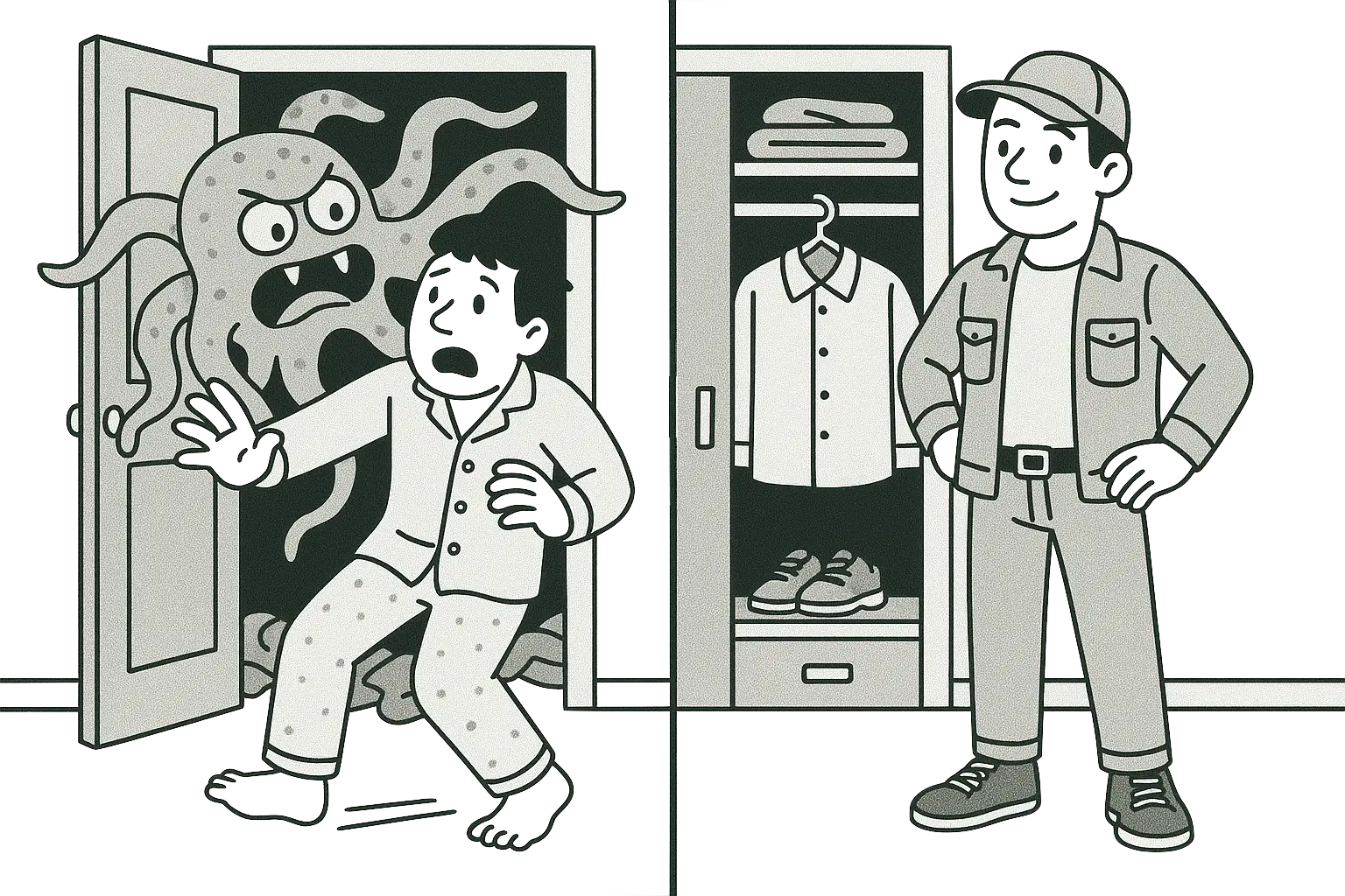 Split-screen: frustrated man before vs confident man after